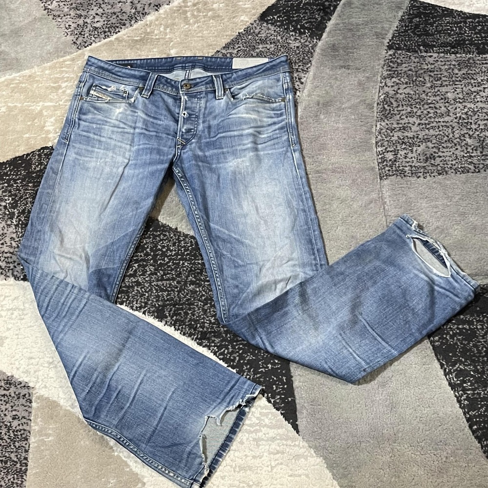 Diesel‎ Viker Jeans Men 34x32 Blue Distressed Denim Button Fly Straight Grunge